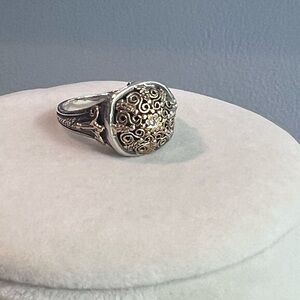Konstantino Diamond Scroll Dome Sterling Silver 18K Gold Ring